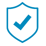 A blue shield with an image of a check mark inside it.