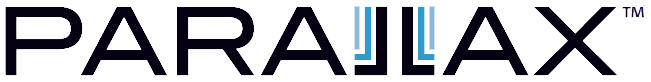 Parallax logo featuring two blue vertical bars
